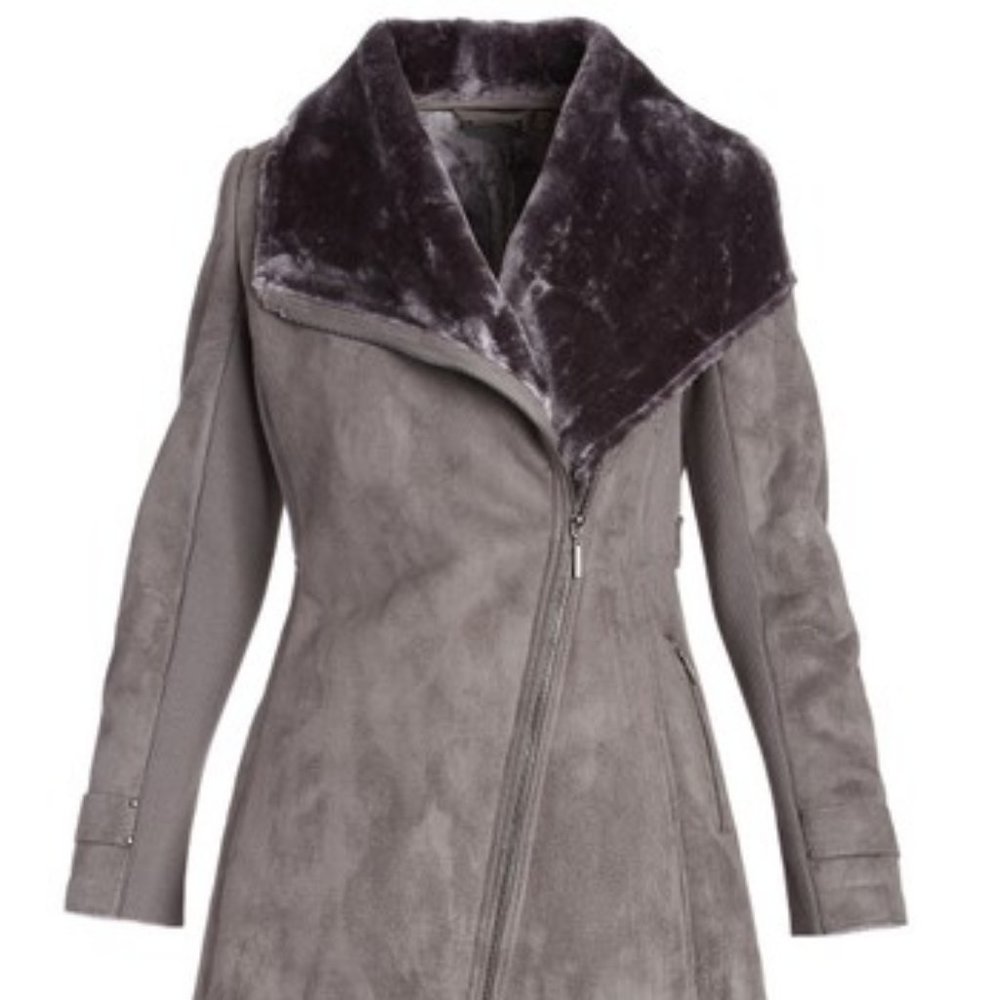 Women's Gray Faux Fur Collar Coat
